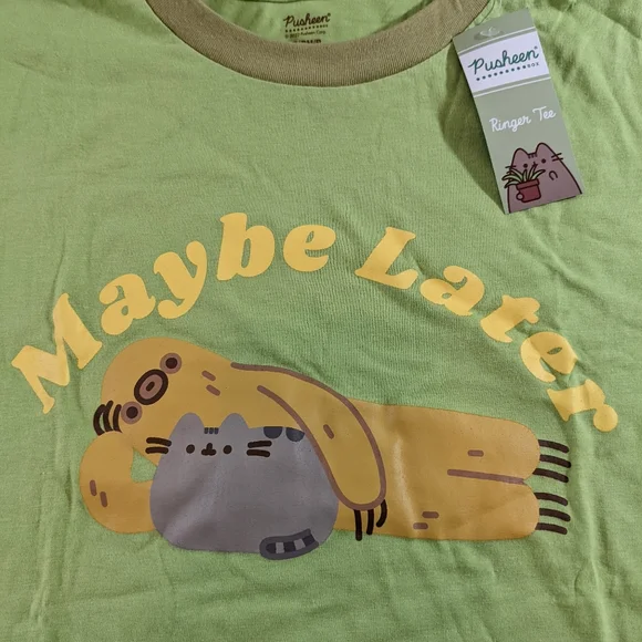 Pusheen Box Exclusive Green Maybe Later T-shirt Sloth & Pusheen Cuddles Small - Picture 2 of 4